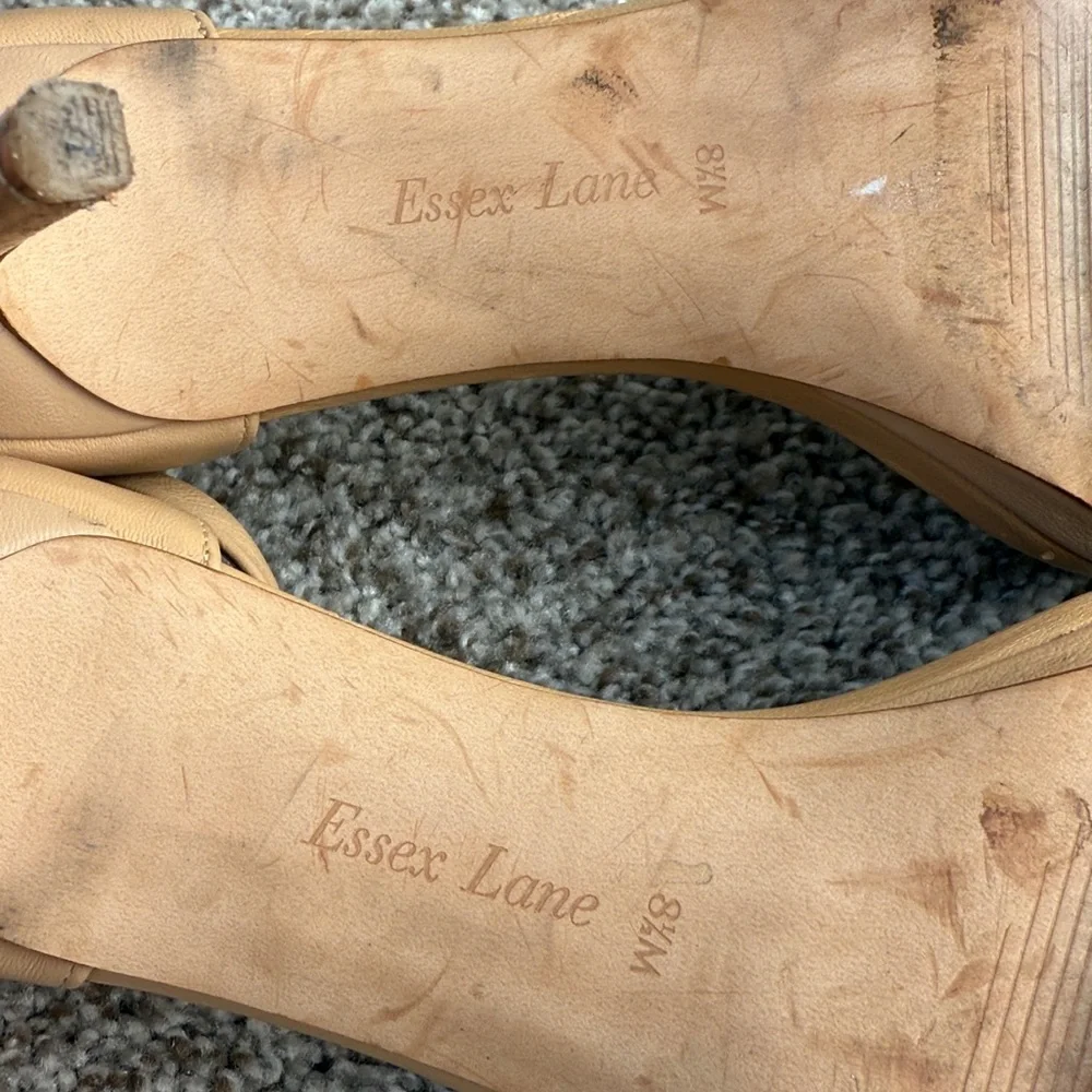 Nude Stiletto Heels Size 8.5 Open Toe Ankle Strap Essex Lane Womens